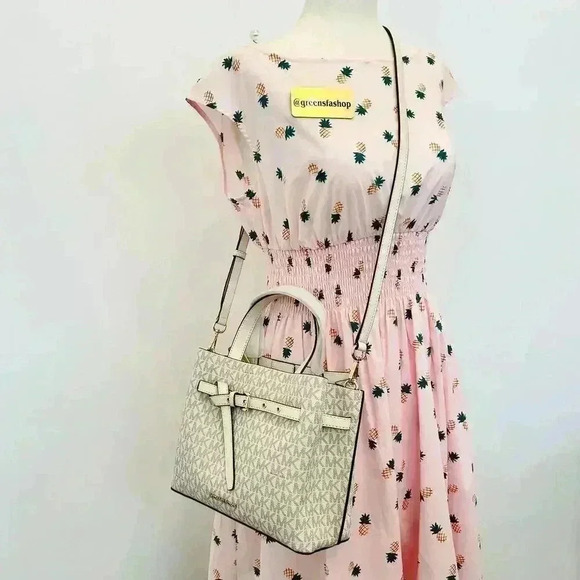 Michael Kors Purse & Wallet Emilia Small Satchel Light Cream MK Signature - Picture 11 of 12